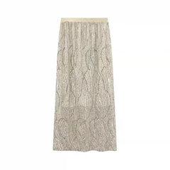 Fashion Sequins Straight Fairy Black Long Skirts for Women High Waist Summer Patchwork Split A-line Wrap Skirt Korean Style