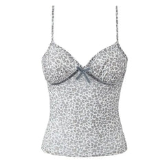 Leopard Print Bow Sexy Crop Top And Short Skirt Fashion Summer Outfits 2025 New Velvet Pathwork Camisole +skirt Two Piece Set