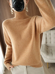 Fashion Basic Autumn Winter Merino Wool Sweater Mock Neck Cashmere Pullover Solid Color Soft Long Sleeve Clothing Tops
