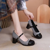 Shoes for Women High Heels Round Toe Ladies Summer Footwear White Block Heel Pumps on Heeled Mary Jane Gothic