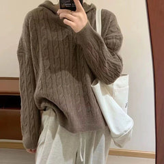 High Street French Temperament Preppy Knitted Hoodies Y2k Aesthetic Harajuku Solid Korean Office Lady Punk Jumpers Girl Clothes