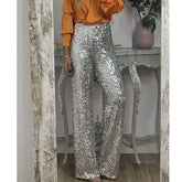 Pbong Shiny Sequin Flared Pants Slim Fit Party Elastic Multicolor Casual Style Women's Comfortable Spring Summer New Arrival