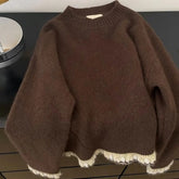 Pbong Korean Style round Neck Loose Women's Sweater Soft Cozy New Arrival Summer to Winter Outerwear Comfortable Lazy Style Shirt