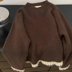 Pbong Korean Style round Neck Loose Women's Sweater Soft Cozy New Arrival Summer to Winter Outerwear Comfortable Lazy Style Shirt