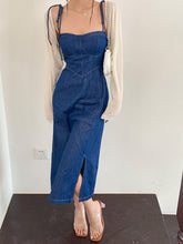 Summer Women Sexy Slip Denim Dress Fashion Strapless Lace-up High Waist Dress Lady Slim A-line Jean Dress