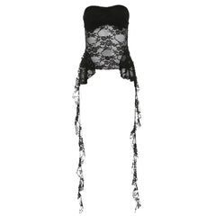 Floral Lace Sexy Corset Underbust Strapless See Through Lingerie Sleeveless Bustier Top Women Club Outfits Fringes Body Feminino