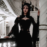 Punk Flare Sleeves Lace Cover Tops for Women Black Overall Coquette Chic Sexy Smocks Mesh T-shirt Streetwear Top