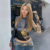 Japanese Y2k Patchwork Mesh Tops Trashy 2000s Lace Sheer Top Grunge Aesthetics Irregular T-shirt Vintage Harajuku Korean