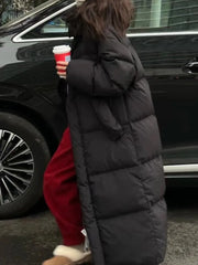 Winter Women Casual Long Sleeve Outerwear Solid Color Hooded Maxi X-Long Parkas Jacket Oversized Single Breasted Warm Coat New
