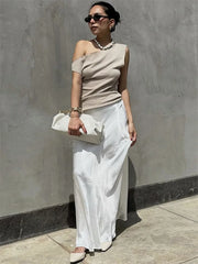 Solid T-shirt Women Casual Summer Ribbed Sleeveless Fashion Elegant Clothes Female High Waist Tee Top