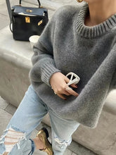 autumn and winter new 100% cashmere sweater women's grey round neck pullover knitted wool loose thick sweater
