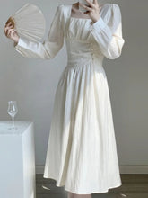 Autumn Women White Solid Long Sleeve Long Dress Elegant A-line Sweet Dresses Vintage Casual Birthday Vestidos Female Clothes