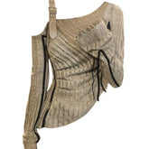 2000s Aesthetic Vintage T-shirts Women Sexy Y2k Punk Gyaru Long Sleeve Crop Streetwear Asymmetrical Top Slash Neck Tee