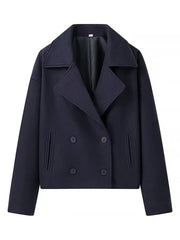 Fashion Short Woolen Jackets For Women Fleece Long Sleeved Double Breasted Lapel Pockets Coats Elegant Autumn Overcoat New