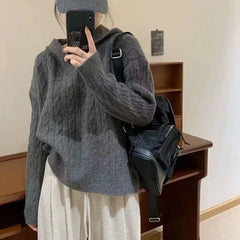 High Street French Temperament Preppy Knitted Hoodies Y2k Aesthetic Harajuku Solid Korean Office Lady Punk Jumpers Girl Clothes