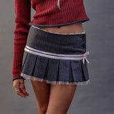 American Sweet Constrast Color Pleated Skirts Y2k Aesthetic Harajuku Punk Side Buttons Short Skirt Vintage Striped Girl Bottom