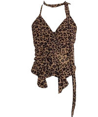 American Sexy High End Punk Leopard Tank Tops Streetwear Pleated Slim Fit Design Punk Women Shirts Y2k Harajuku Lazy Clothing