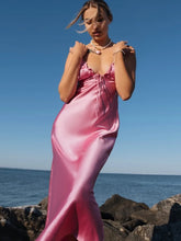 Ruffle Sweet Sexy Satin Long Dress 2025 V-neck Sleeveless New Dress Fashion Backless Party Wedding Summer Dress Vestidos