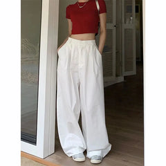 Y2K White Hip Hop Wide Leg Pants Women Autumn High Waist Korean Oversized Cargo Trousers Loose Chic All Match Streetwear