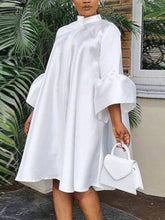 Pbong mid size graduation outfit romantic style teen swag clean girl ideas 90s latina aestheticWomen Loose Dresses Stand Collar Three Quarter Sleeves Oversized White Yellow Ladies Classy Summer Autumn Robes Gowns