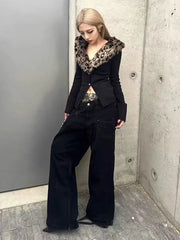 Street Hot Girl Style Leopard Print Sexy Knitted Cardigan Women's Autumn American Vintage Y2K Sweater Harajuku Casual Tops