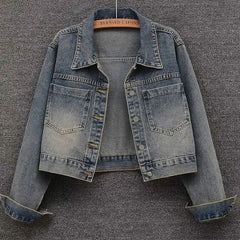 Women's Cowboy Coat 2025 Spring Autumn Fashion Short Loose Ladies Top Versatile Large Pocket Korean Version Female Denim Jacket
