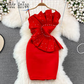 Pbong mid size graduation outfit romantic style teen swag clean girl ideas 90s latina aesthetic Fashion Party Dresses For Women Sleeveless Beaded Pleated Ruffles Strapless Sexy Bodycon White Dress Luxury Elegant Dress