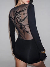 Gothic Dark Print Mesh Transparent Dress