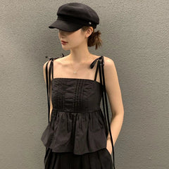 Y2k Clothes South Korea Chic Tanks Summer French Sweet One-line Shoulder Tops Chest Design Tie Bow Slimming Waistcoat