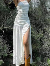 Summer High Slits Temperament Dress Biased Collar Backless Folds Skinny Sleeveless Vacation Beach Party Classic Vestidos