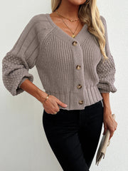 Knitted cardigan with raglan sleeve texture