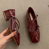Medium Heeled Mary Jane Single Shoes New Women Shoes Retro Thick Heeled Ballet Shoes Cross Buckle Shallow Soft Sole Shoe