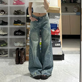 Pbong Plus Size Women's Loose Straight Leg Jeans High Waist Wide Leg Long Trousers Bootcut Denim Pants Big Size Casual Fashion