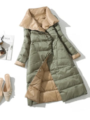 Winter Women Turtleneck White Duck Down Coat Double Breasted Warm Parkas Double Sided Down Long Jacket