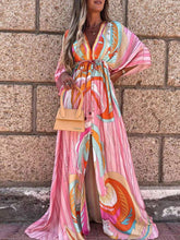 Bikini Cover-ups Boho Print Long Dress Self Belted Sexy Beach Tunic Summer Women Beach Wear Swim Suit Cover Up Pbong mid size graduation outfit romantic style teen swag clean girl ideas 90s latina aesthetic