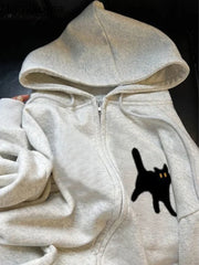Korean Oversized Hoodie Women's Clothing Print Hooded Zipper Long Sleeve Outwear Casual Fashion Y2k Sweatshirts Tops