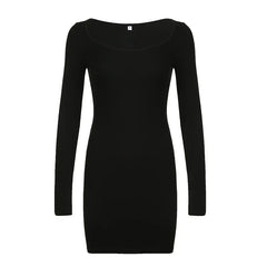 Elegant Square Neck Long Sleeve Skinny Dress