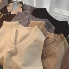 Spring Autumn Women Sweaters Vest Spring Autumn Fashion New Sleeveless V-neck Casual Young Style Pullover Solid Knitted Tops