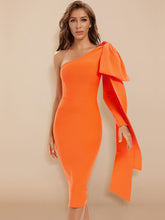 Pbong mid size graduation outfit romantic style teen swag clean girl ideas 90s latina aestheticBodycon Women Dress Sexy One Shoulder Long Sleeve Orange Black Blue Bow-Knot Wedding Evening Party Dresses Vestido