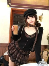 Harajuku long sleeve Sweet Leopard Slim Kawaii 2 Piece Sets Y2k Leopard Patchwork Top + Puff Cake mini Skirt 2000s Vintage Suits