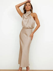 Spring And Summer Hot Selling New High-grade Satin Sleeveless Evening Dress