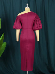 Pbong mid size graduation outfit romantic style teen swag clean girl ideas 90s latina aestheticBirthday Dress Women Long Bodycon Party Diagonal Collar Big Lantern Sleeves Christmas Elegant Event African Evening Home Coming