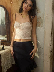 Women Y2k Spaghetti Strap Crop Tops Fairycore Slim Fit Mesh Backless Sleeveless Tank Top Aesthetic Low Cut Tee Vest