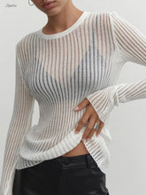 Sexy Thin Knit Sweater Women Solid Color Basic Pullover Top Casual Cozy Long Sleeve T-shirts Spring Summer New