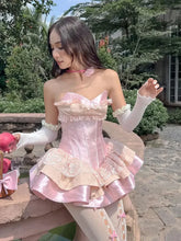 Sweety Pink Strapless Princess Dress for Women Fashion Sleeveless Off Shoulder Bodycon Dresses Female Sexy Party Gown Robe
