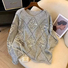 Pbong Women's Oversized Loose Versatile Knitwear Sweater Spring Autumn New Lazy Style Big Size Crew Neck Pullover Knitted Top