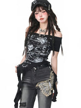 Y2k Print Vintage Off shoulder Short sleeve T Shirt Women Hip hop Basic Summer Crop Tops Streetwear Lady Tees Korean