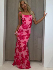 Embroidery Flower Backless Long Dresses Sexy Sling Slim Fit Robes Female Summer Long Ruffles Sleeve Short Dress Party Streetwear