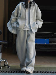 Solid Hooded Cardigan Sweatshirt For Women Drawstring Zipper Long Sleeve Loose Jackets 2024 Spring New