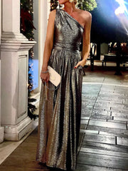 New Summer Holiday Solid Pocket Women Party Dress Loungewear Sleeveless Skew Collar Elegant Ladies Maxi Dress Streetwear Vestido
